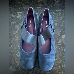 Vaneli Navy Blue Suede “Mary” Hidden Wedge Shoes